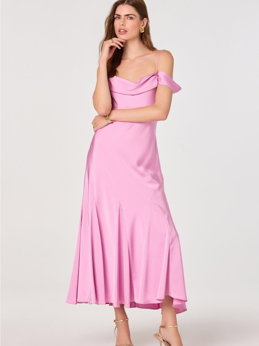 Astr Pink One-Shoulder Satin Maxi Dress